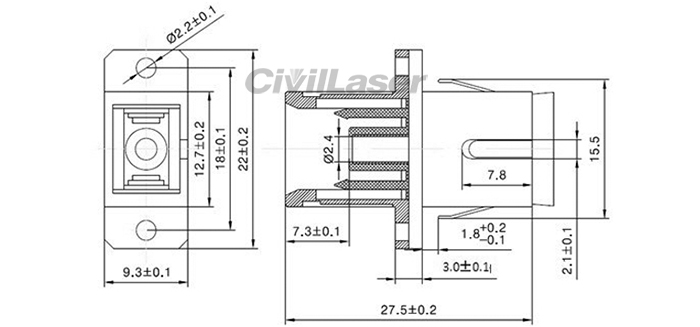 SC Fiber Optic Adapter Singal Mode Singal Core Blue Flange